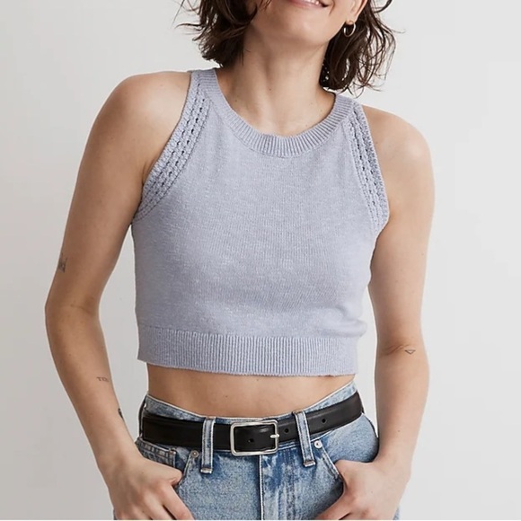 NWT Madewell Crochet-Trim Crop Sweater Tank in Distant Peri sz XS - Picture 1 of 11
